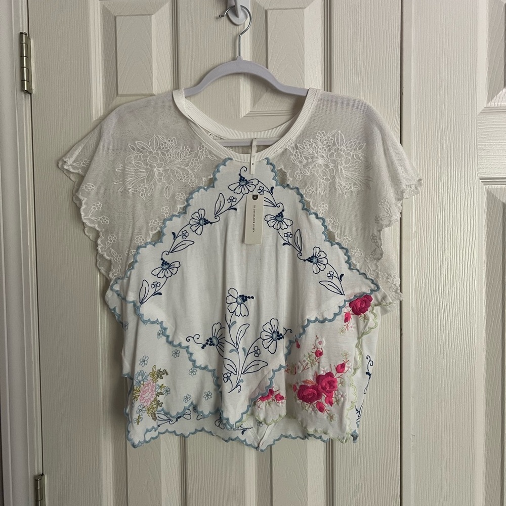 Anthropologie White and Pink Floral Blouse BNWT